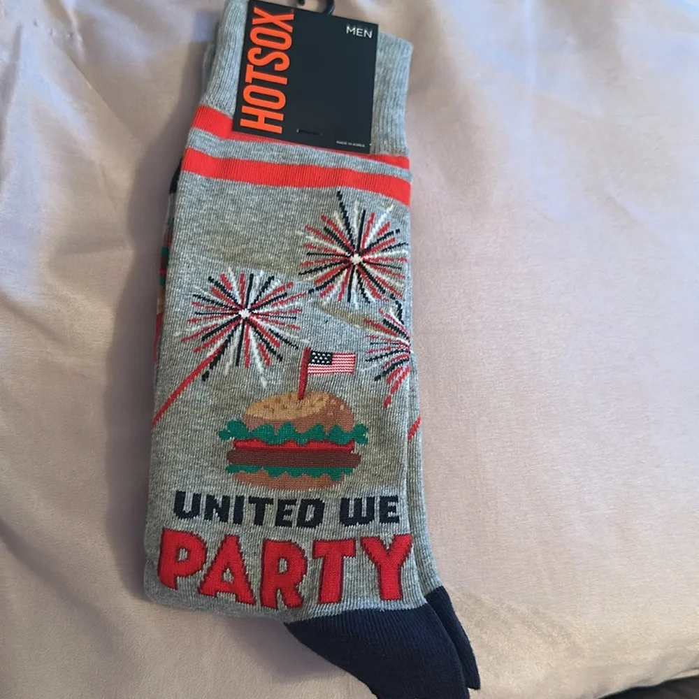 July 4th Hot Sox Men's United We Party Crew Socks